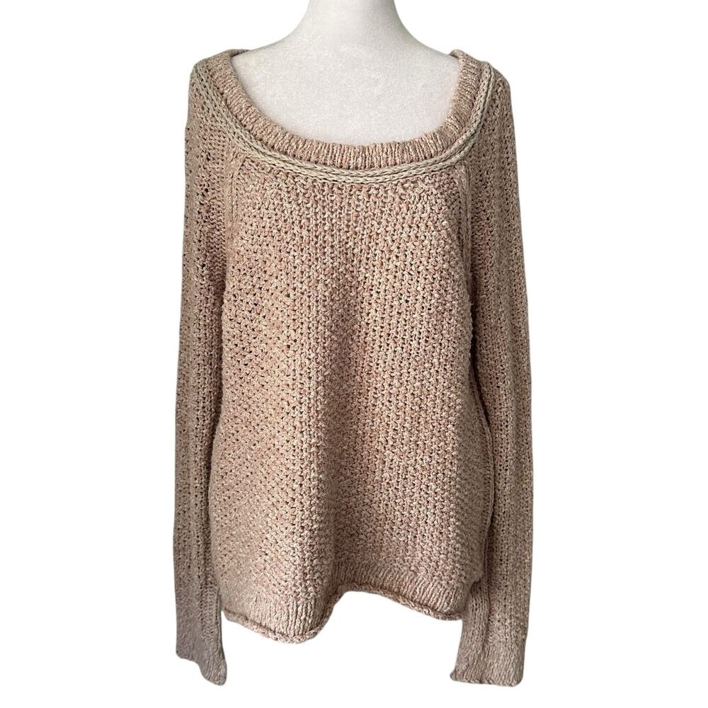 Free People light pink/tan chunky knit long sleeve sweater size L